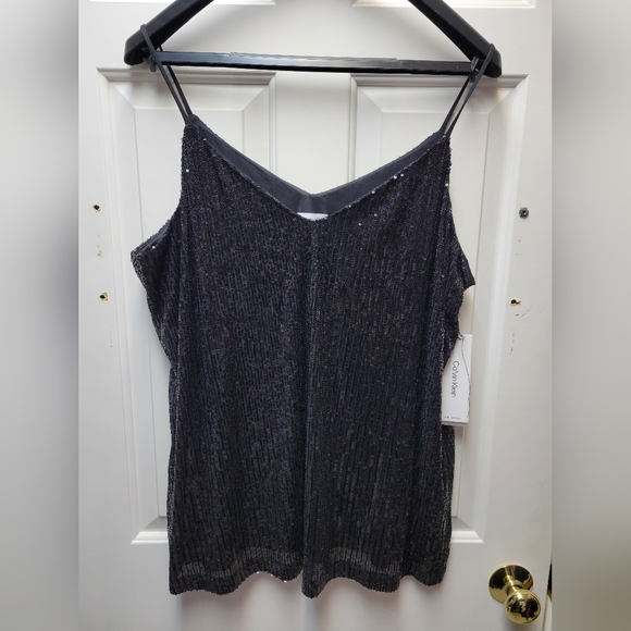 Calvin Klein Black Sequin Blouse V Neck Plus Size 1X NEW - Picture 3 of 11